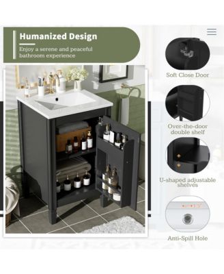 20 in. Modern Freestanding Bathroom Vanity with Ceramic Sink, Soft Close Door, Adjustable U-Shaped Shelf, Door Storage Rack