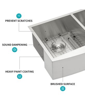 36" x 20" x 9" Double Bowl Farmhouse Kitchen Sink, Stainless Steel, Apron Front, 16-Gauge, 50/50 Split