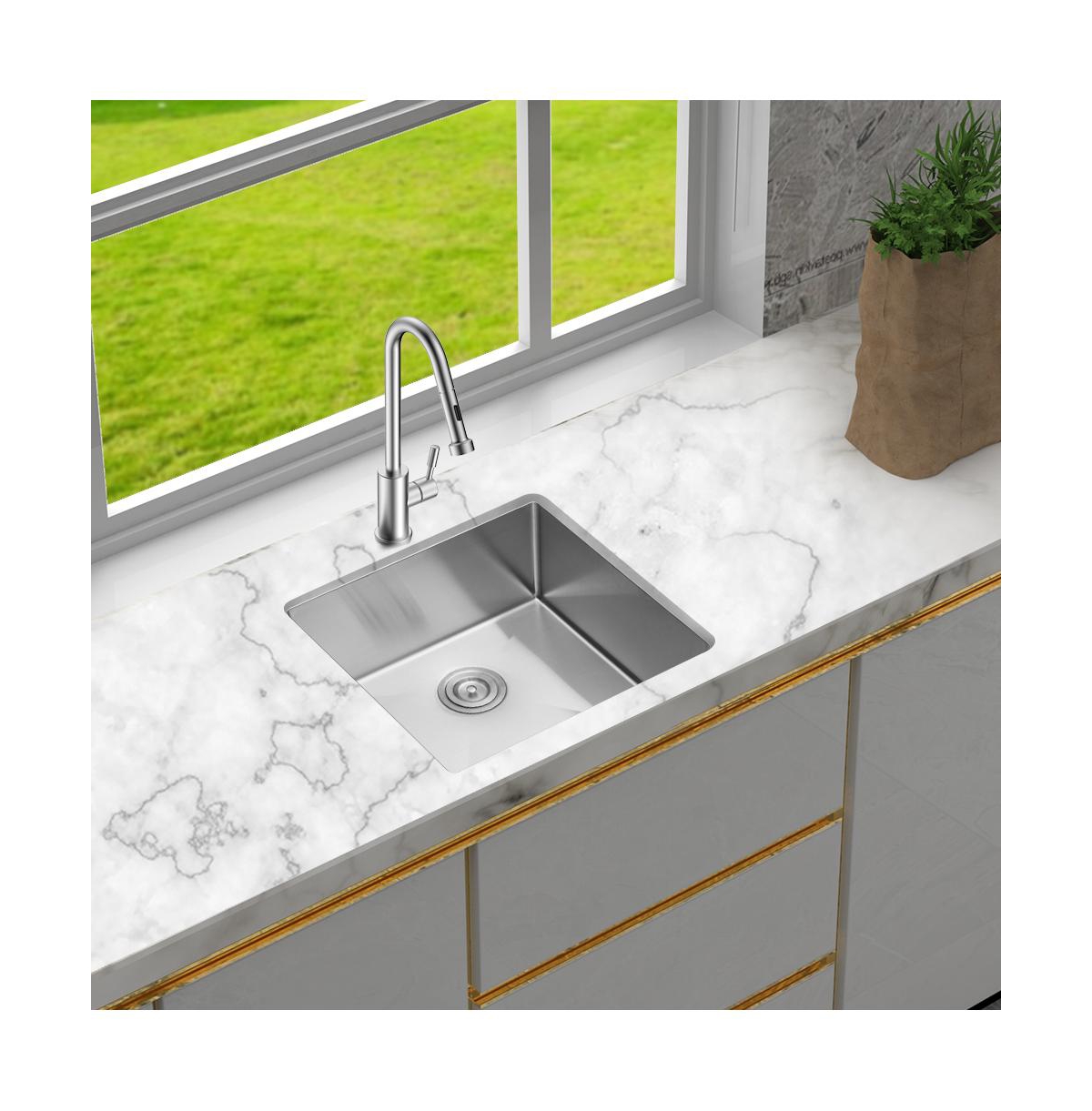 Flynama 23" x 18" x 10" Undermount Single Bowl Kitchen Sink, Stainless Steel, 16-Gauge Deep Basin