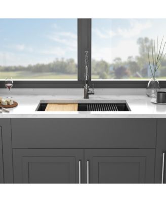 32x19x9.65inch Black Quartz Composite Undermount Kitchen Sink Workstation Granite Deep