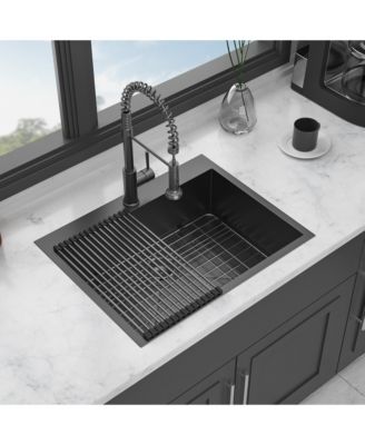 25x22x9inch Gunmetal Black Kitchen Sink Drop In Stainless Steel 16 Gauge Topmount