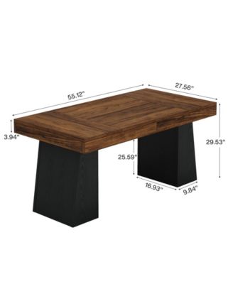 Dining Room Table for 4-6, 55-Inch Mid-Century Modern Dining Table with Double Pedstral, Rectangular Wood Kitchen Dinner Table