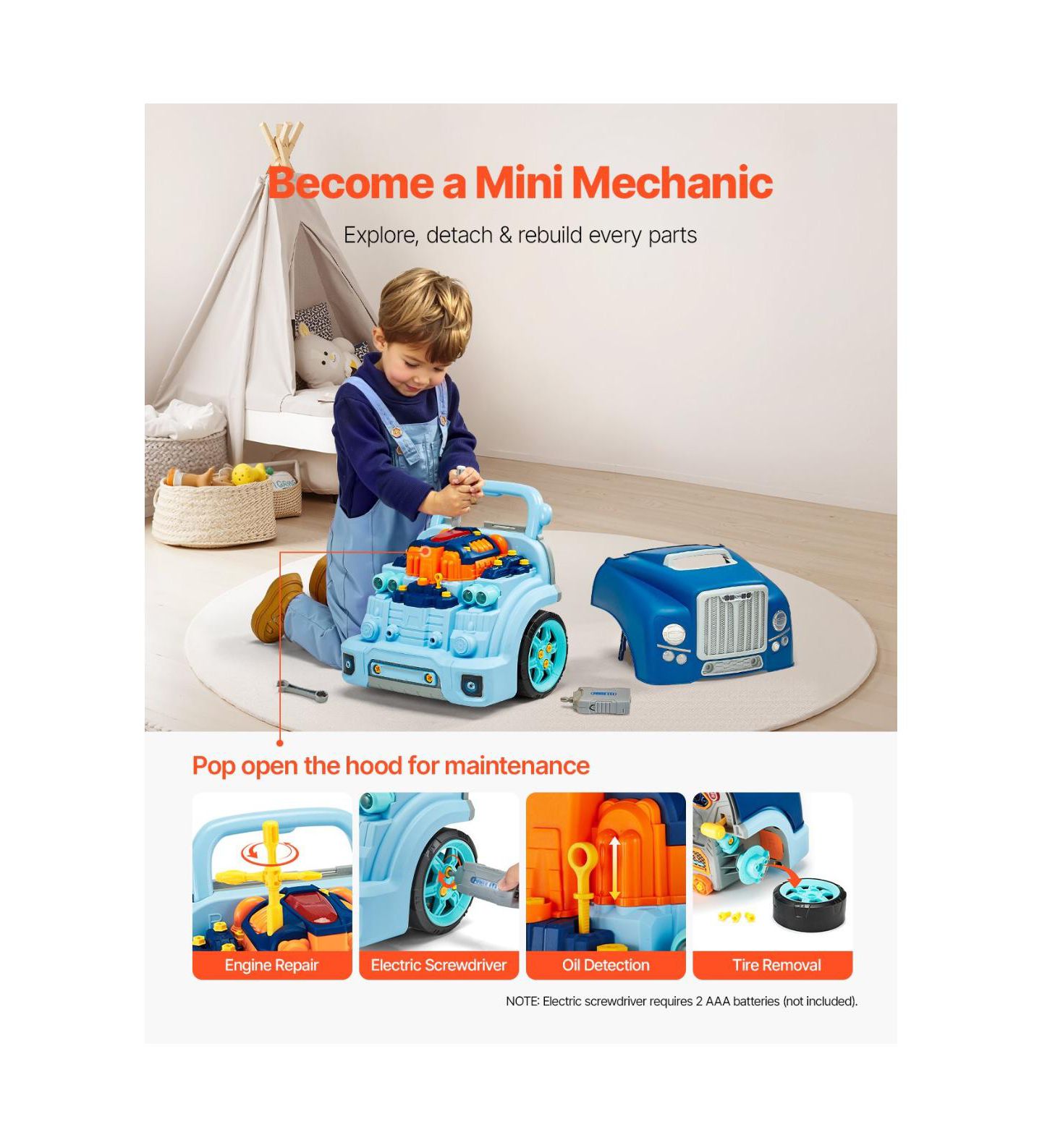 Детский игровой набор Slickblue Engine Mechanic 60-Piece Playset, Ages 3+, цвет: Синий — фото 10