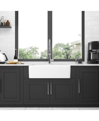 33x20x9 Inch Farmhouse Kitchen Sink Premium Porcelain Ceramic Apron Front Single Bowl With Stainless Steel Drain Assembly And Dish Grid
