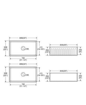 33x20inch Fireclay Farmhouse Kitchen Sink Reversible Design Grid Strainer 10 Inch Deep
