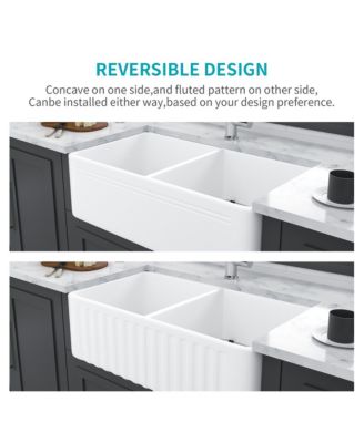 33x18x10inch White Farmhouse Sink Ceramic Porcelain Double Bowl Apron Front Kitchen