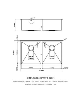 33x19x9inch Undermount Double Bowl Kitchen Sink Stainless Steel 16 Gauge 50 and 50