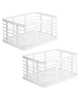 Metal Pantry Basket with Handles - Set of 2 - Matte White