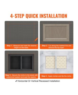 Shower Niche, Ready for Tile, 16" x 24", Double Shelf, Recessed Wall Insert, Sealed Waterproof, Square Corners, Black