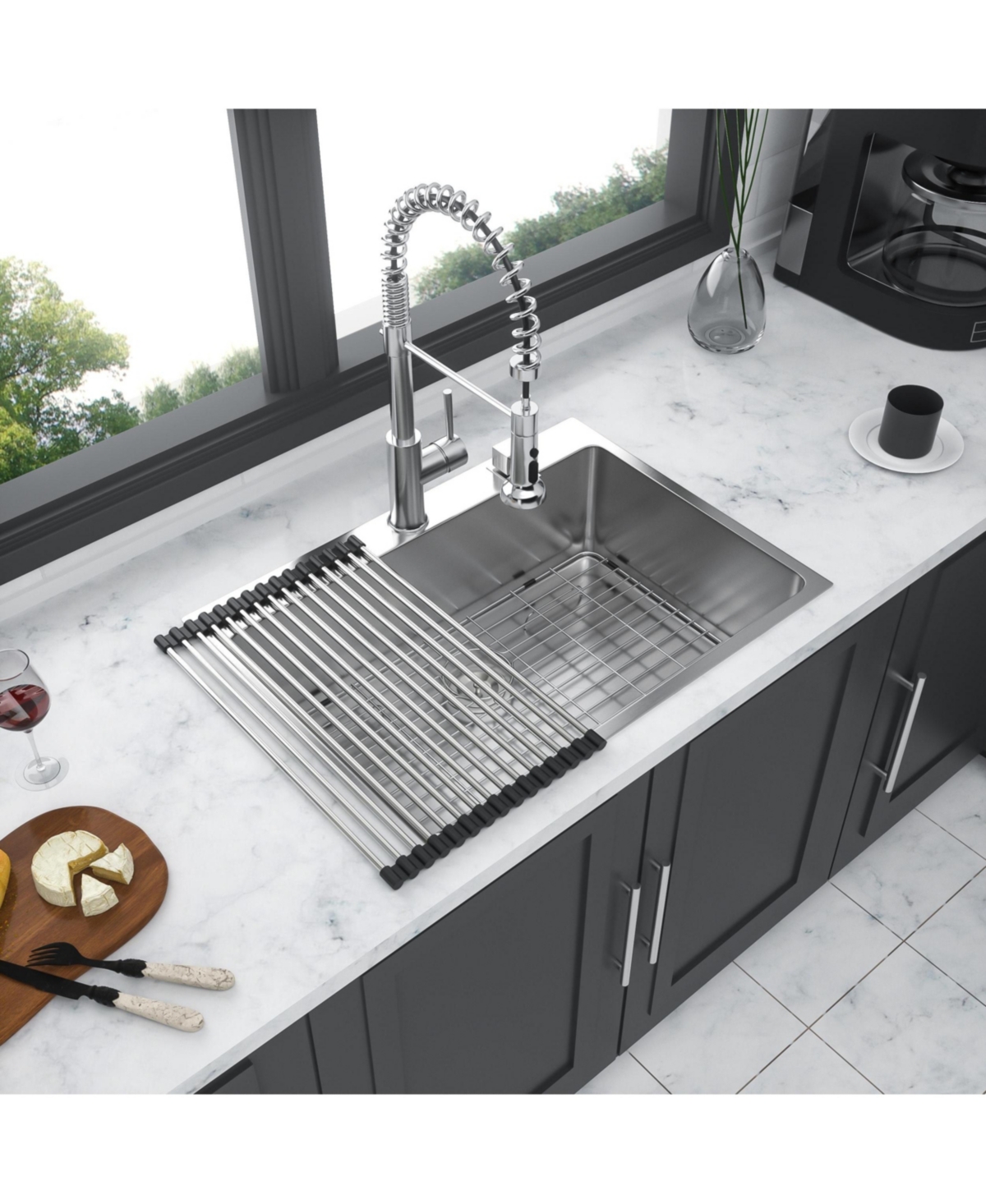 flynama 30x22x10 Inch Drop In Single Bowl Topmount Kitchen Sink 16 Gauge T304 Stainless Steel With Dish Grid Drain Assembly Drying Rack