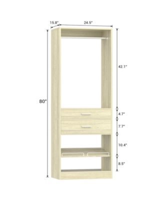 Closet Organizer with Wood Drawers and Shoe Rack, Freestanding Closet System with Hanging Rods