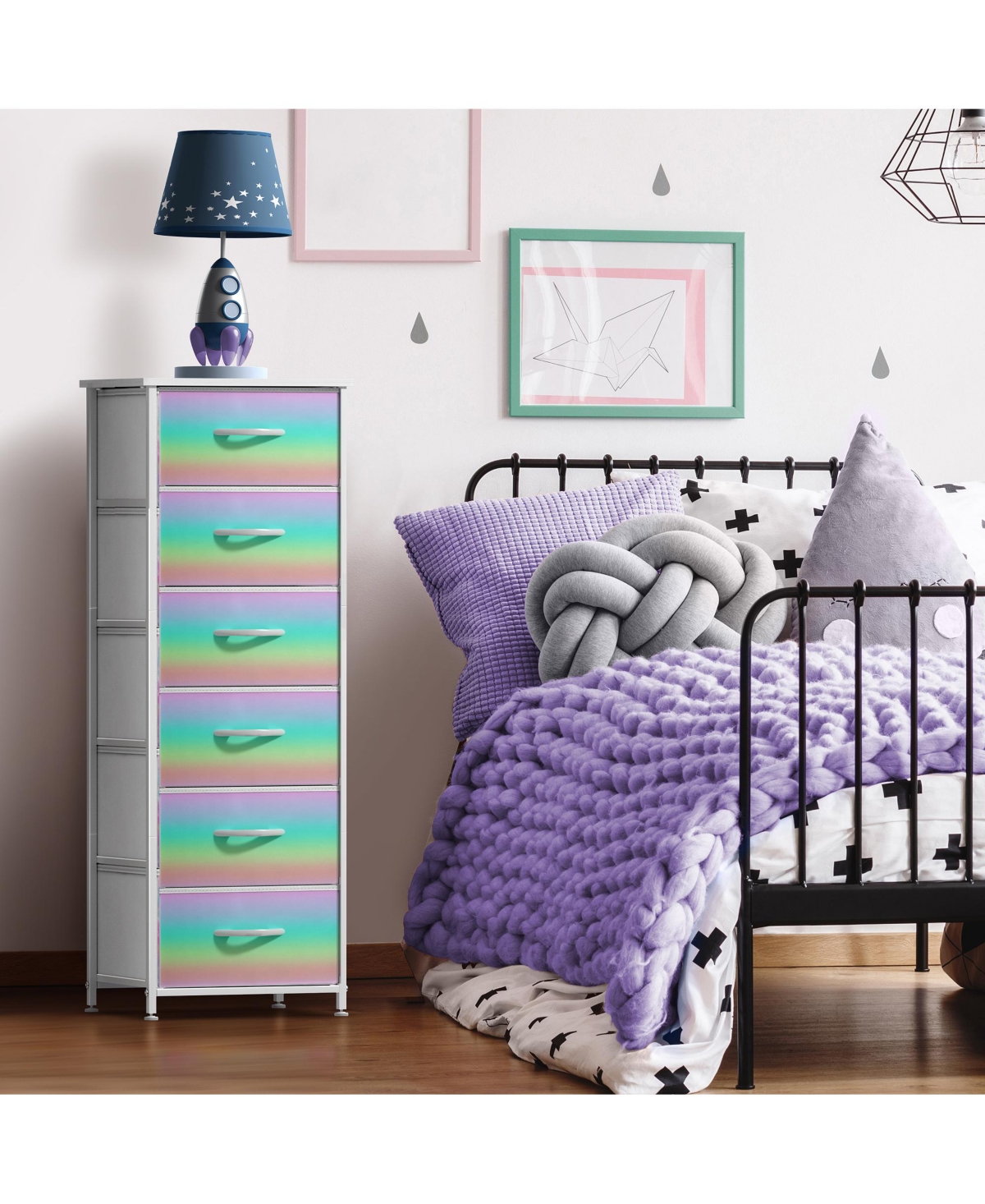 Sorbus Narrow 6 Drawers Nightstand with Steel Frame, Wood Top, Easy Pull Fabric Bins for Home, Bedroom, Office & Dorm