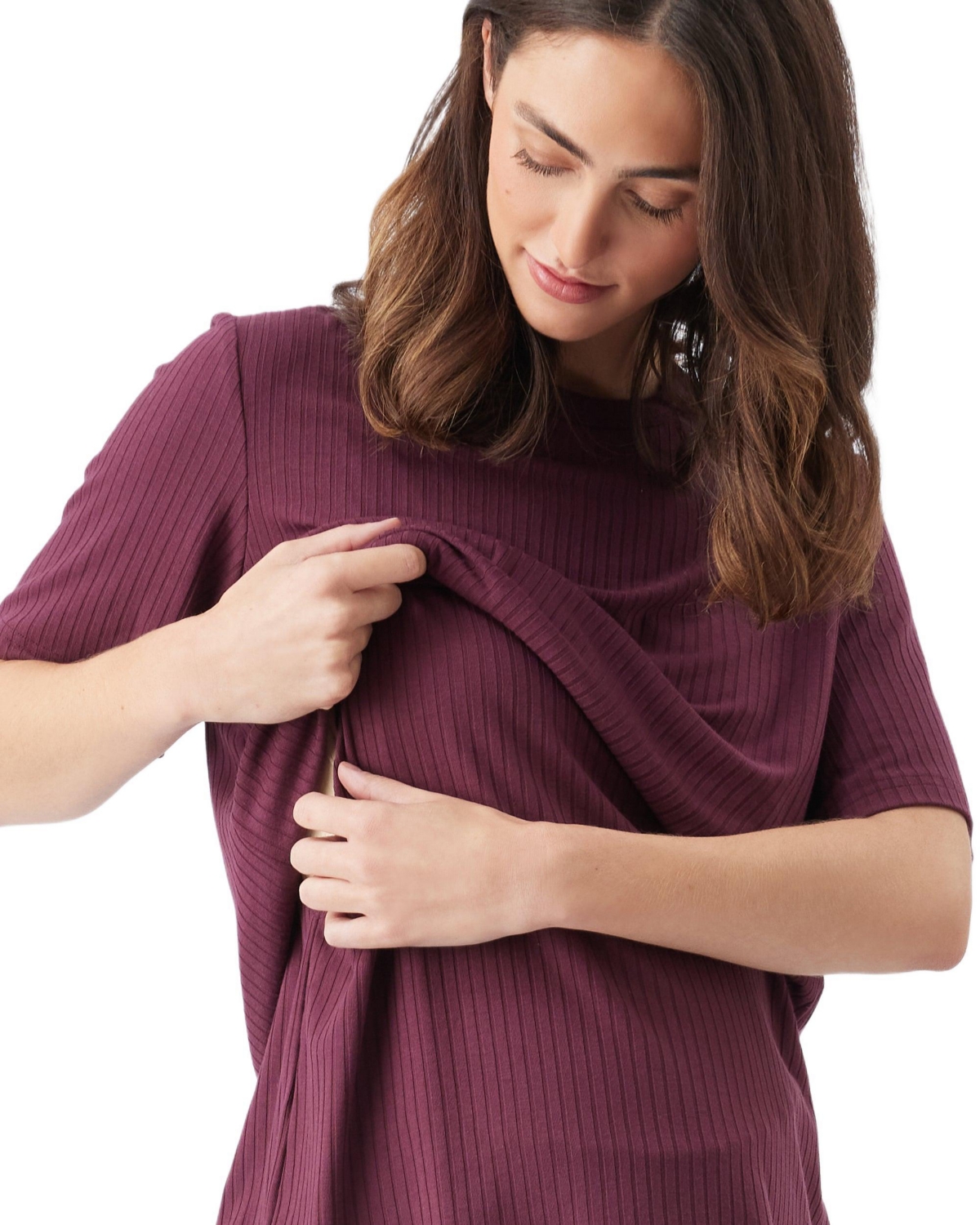 Ripe Maternity Mike Rib Nursing Top Maroon