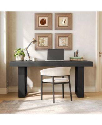 63-Inch Computer Desk, Simple Thick Appearance, Study Gaming Writing Work Executive Desk for Home, Yellowish Brown