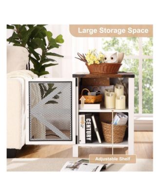 Farmhouse Nightstand With Charging Station And Barn Door Storage Rustic End Table Sofa Side Table For Bedroom