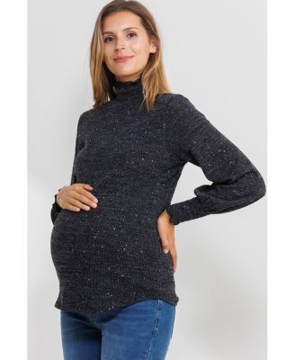 Maternity Shimmer Long Sleeve Mock Neck Top