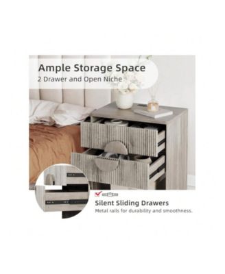 Home Fluted Nightstand Set Of 2 With Charging Station Side Table With 2 Drawer Modern Farmhouse Nightstand