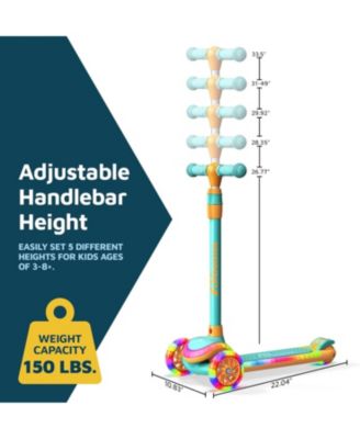 3-Wheel Kids Scooter, Aqua Orange, with multi-color LED deck & wheels, 5-height handlebar, wide anti-slip deck, safety certified.