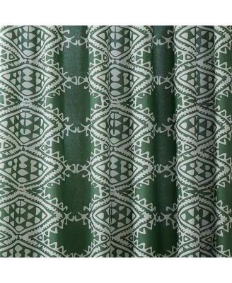 Green White Geometric Motif Cotton Poly Shower Curtain 72x72