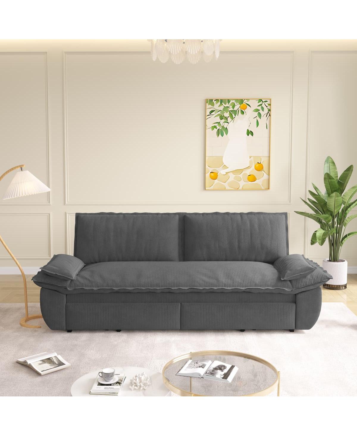 Maison Boucle Corduroy Queen Sleeper Sofa Bed with Pull-Out for Small Spaces