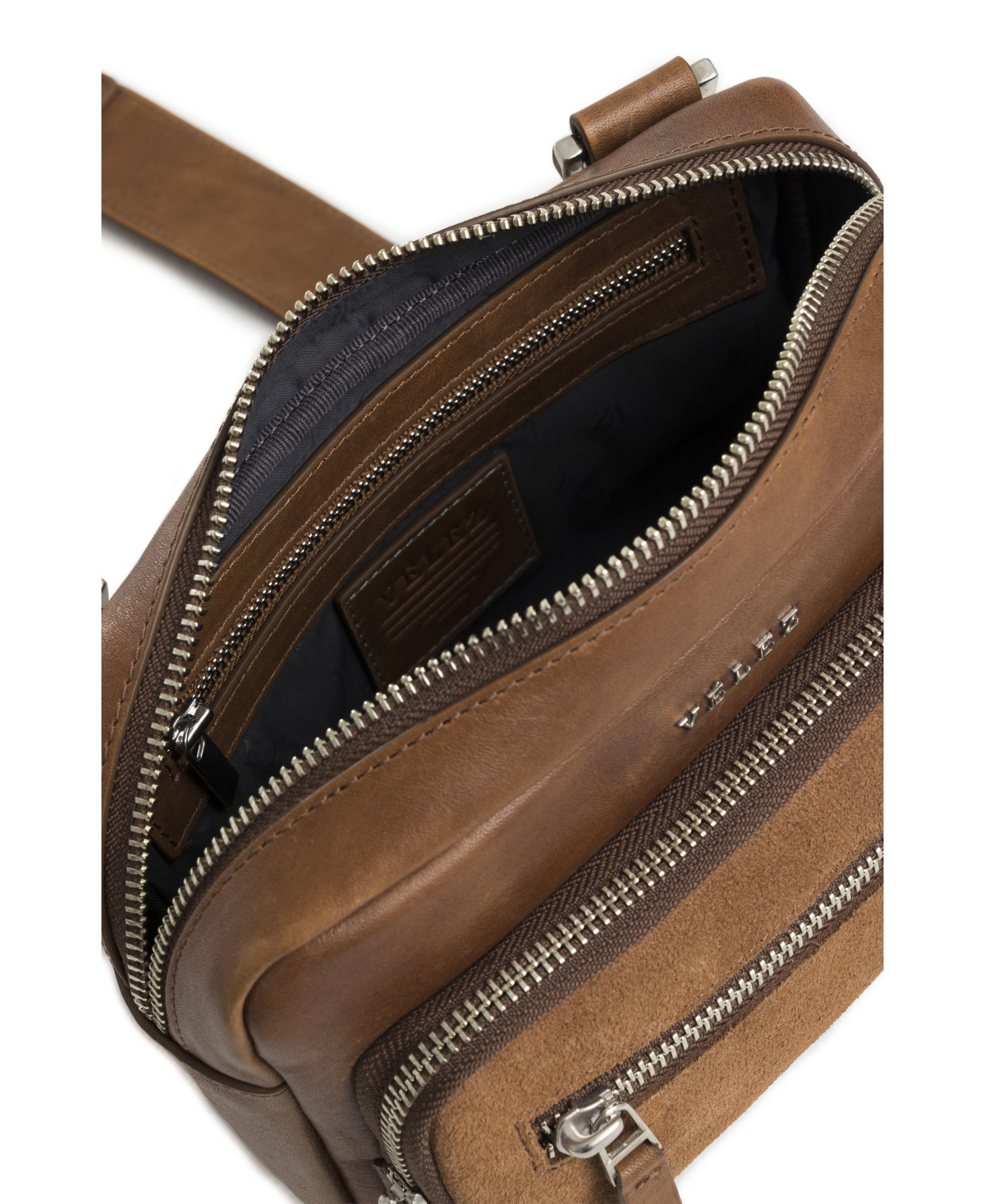 Velez Bright Leather Crossbody Bag with Suede Detail