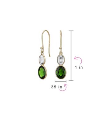 Classic 10K Gold Faceted Double Natural Stones Bezel Set Oval Drop Earrings