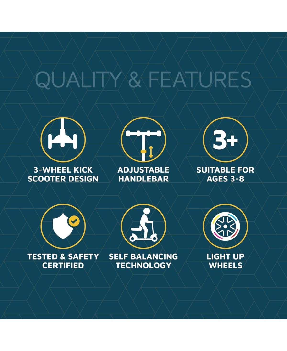 LifeMaster 3-Wheel Kids Scooter with Multi-Color Lights, 5-Height Adjustable Handlebar, Wide Anti-Slip Deck, Ages 3+, Supports 150 lbs