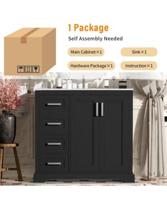 36 in. Modern Bathroom Vanity with Ceramic Sink, Soft-Close Door, Adjustable Shelf and 3 Drawers, Ample Storage