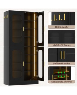 Shoe Cabinet With LED Light, Closet Shoe Organizer with Adjustable Shelves