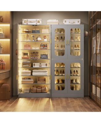 Shoe Cabinet With LED Light, Closet Shoe Organizer with Adjustable Shelves