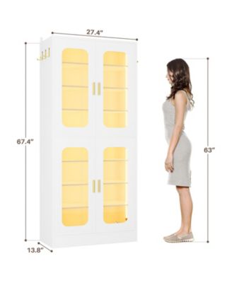 Shoe Cabinet With LED Light, Closet Shoe Organizer with Adjustable Shelves
