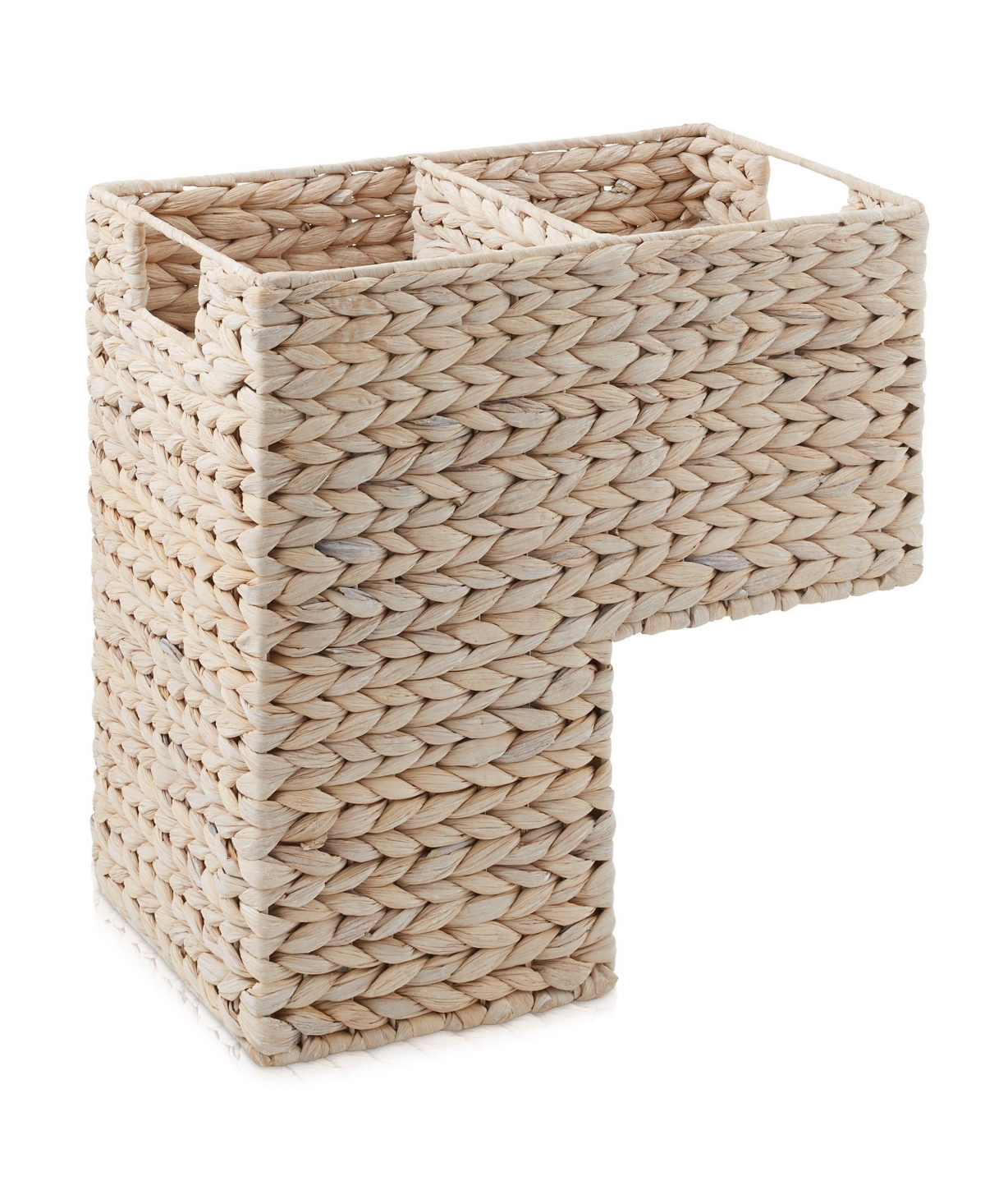 Casafield Stair Basket with Handles, Natural - Woven Water Hyacinth Staircase Step Organizer Bin - Whitewash