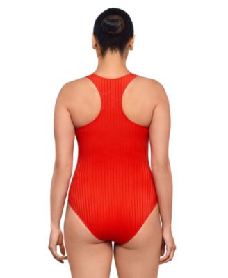 Women's S3 Smoothing Ribbed High-Neck Snap-Front One Piece Swimsuit