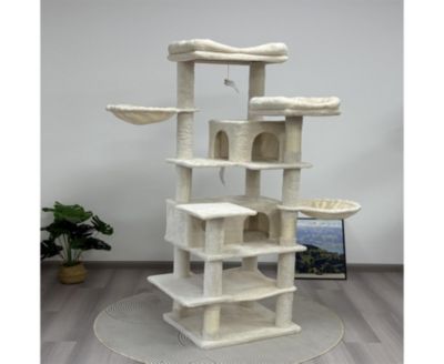 68-Inch Multi-Level Cat Tree with Cat Cave, Hammocks, Hanging Basket in Beige