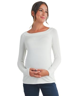 Maternity Ruched Long Sleeve Boat Neck Top