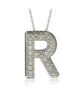 Suzy Levian Sterling Silver Sapphire 3-D Letter "R" Initial Pendant