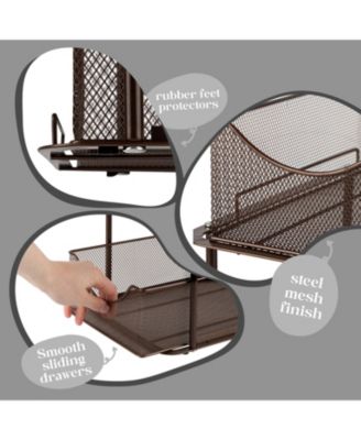 2 Tier Baskets with Mesh Sliding Drawers - Ideal Cabinet, Under the Sink - Great for Bathroom, Kitchen, Office, etc