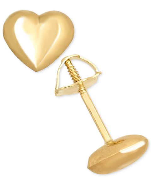 Детские Macy's Children's High Polished Puff Heart Stud Earrings in 14k Gold