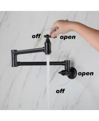 Pot Filler Faucet, Retro Single Hole Two Handles Wall Mount Kitchen Faucet, Double Joint Swing Arm Pot Filler Folding Kitchen Faucet