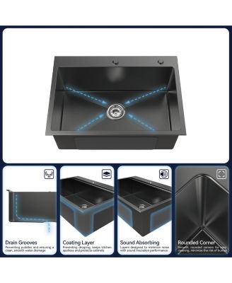 23x19inch Black Stainless Steel Kitchen Sink Undermount Single Bowl Handmade