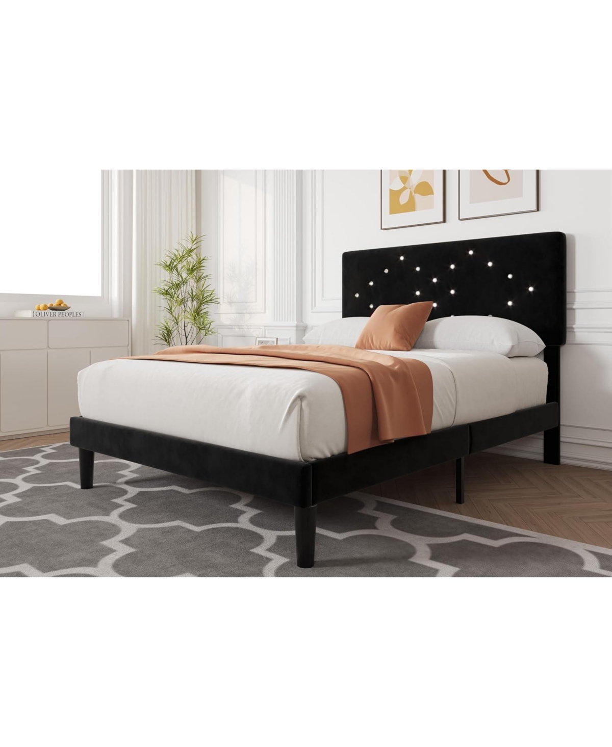 gaomon Easy Assembly Full Bed Frame Upholstered Platform Bed Frame Space Saving, for Living Room
