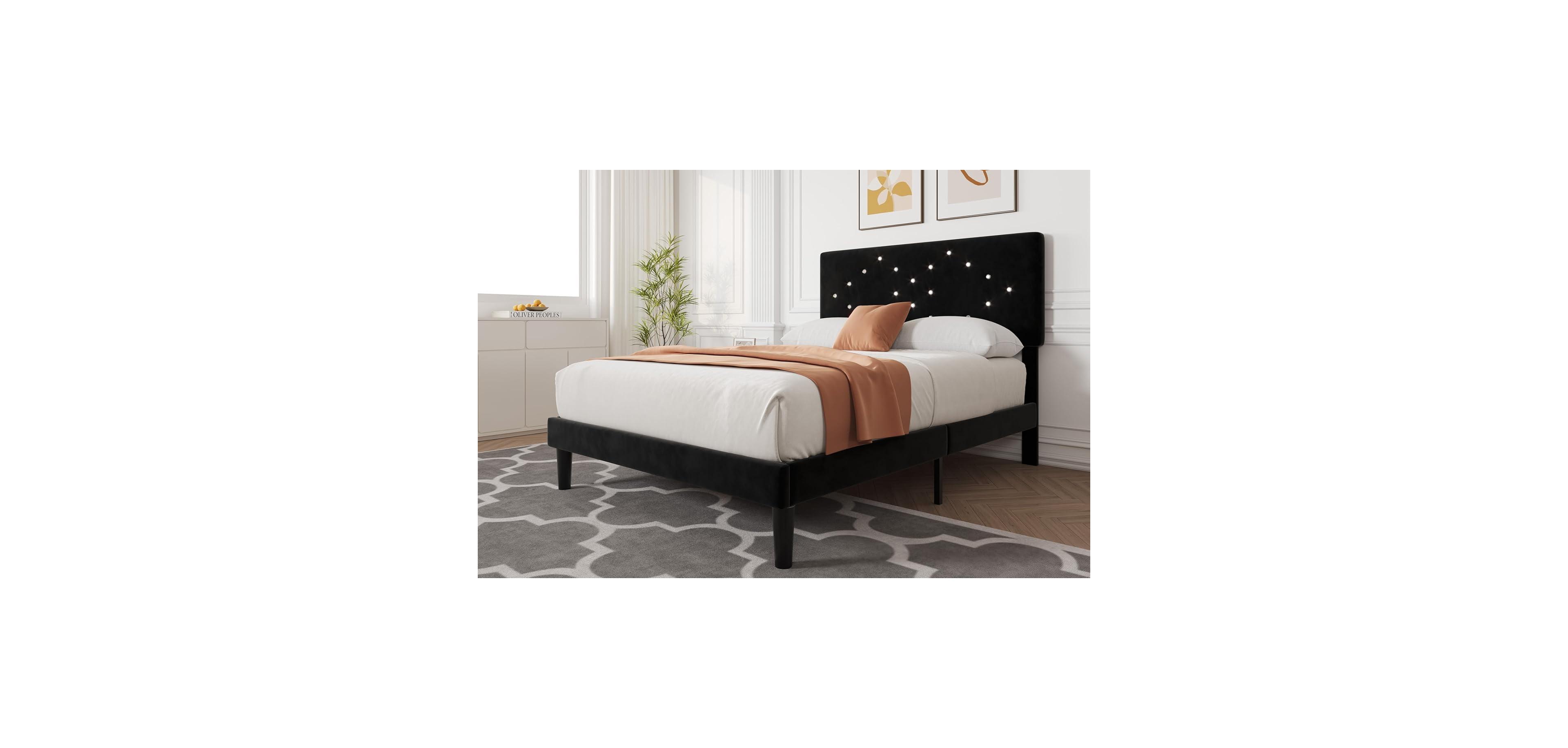 gaomon Easy Assembly Full Bed Frame Upholstered Platform Bed Space Saving, for Living Room, Guest Room