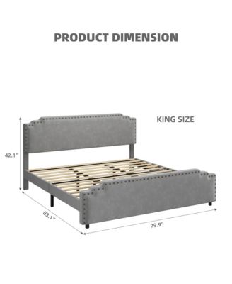 Easy Assembly King Size Bed Frame Velvet Upholstered Platform Bed Space Saving, for Living Room, Guest Room