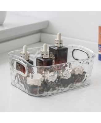 2-Pack Clear Plastic Storage Bins with Silver Handles, Two Sizes for Bathroom, Kitchen, Pantry, Closet, Vanity