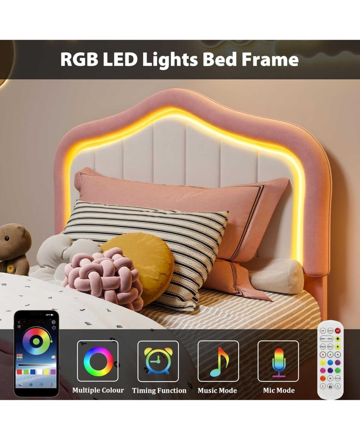 gaomon Easy Assembly Twin-xl Size Led Upholstered Bed Frame Space Saving, for Living Room, Guest Room