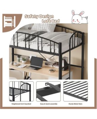Easy Assembly Twin Loft Bed – Heavy Duty Metal Frame Space Saving, for Living Room, Guest Room