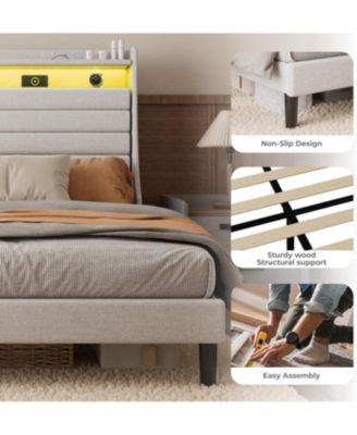 Easy Assembly Twin Size Bed Frame Storage Headboard Space Saving, for Living Room, Guest Room
