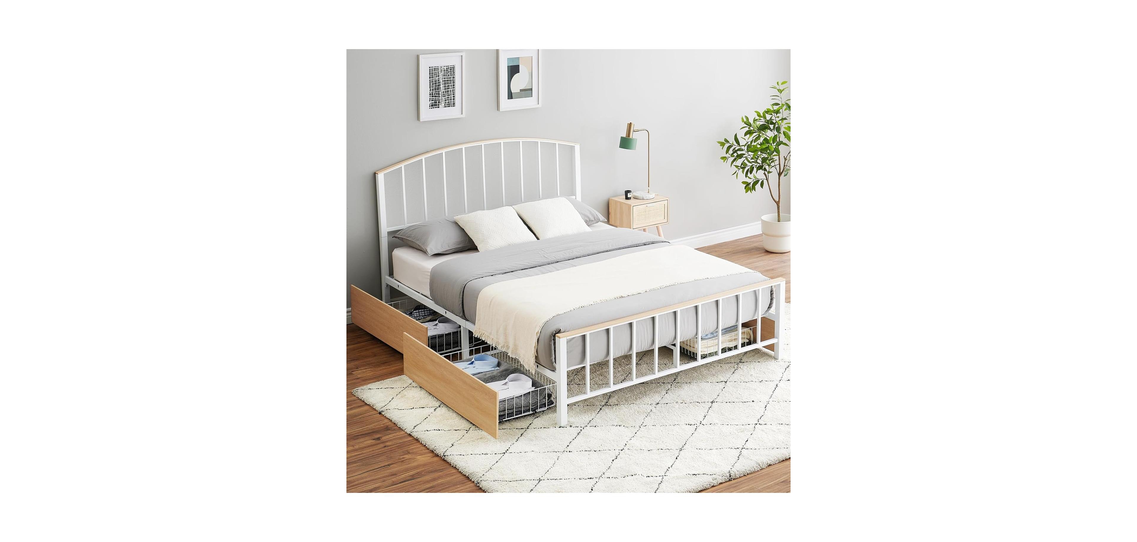 gaomon Easy Assembly Queen Size Storage Platform Bed Space Saving, for Living Room, Guest Room