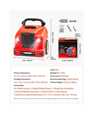 Kids Engine Toy with 60 Pieces and Removable Car Repair Parts