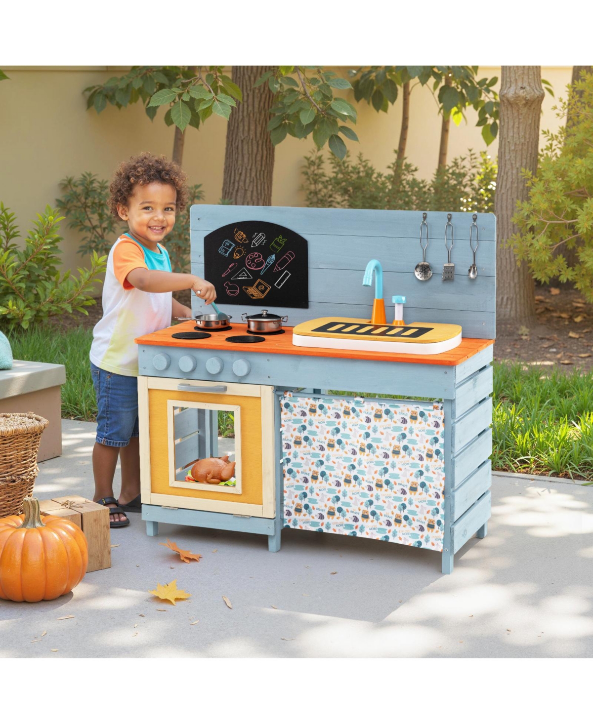 Slickblue Wooden Toy Kitchen Playset with Removable Faucet and Accessories